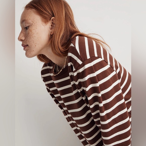 NWT Madewell Pleated Long-Sleeve Tee in Stripe - Picture 6 of 8